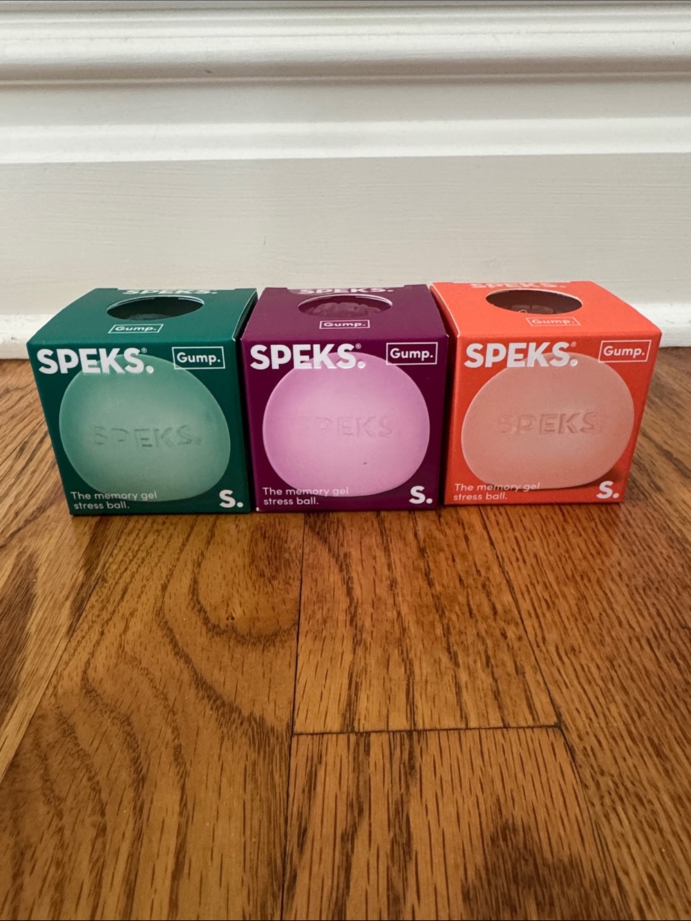 3 SPEKS Gump Memory Gel Stress Balls - Green, Pink, Peach